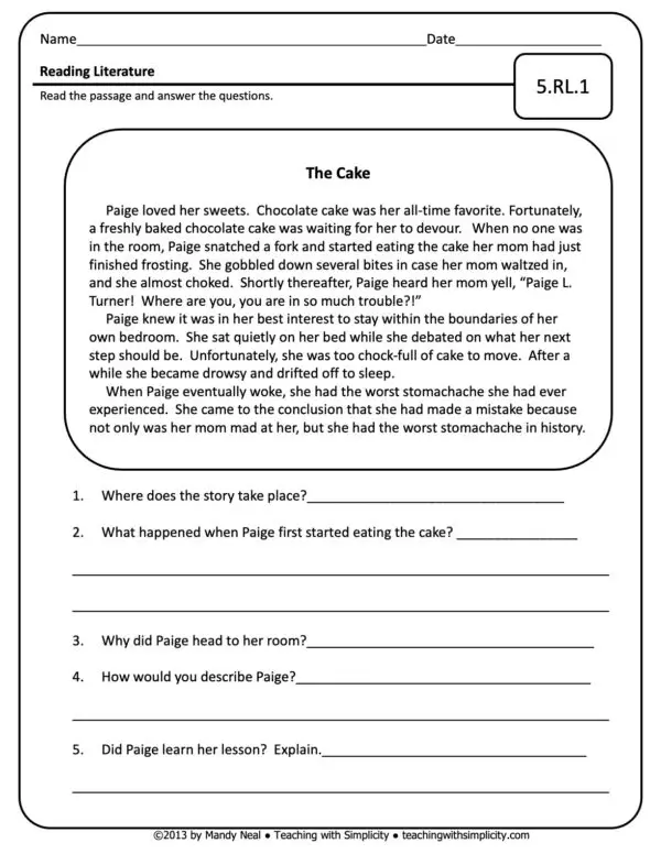 5th Grade ELA Assessment 1 (5.RL.1)