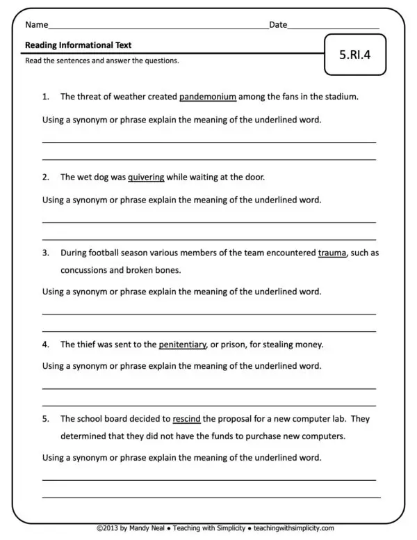 5th Grade ELA Assessment 12 (5.RI.4)