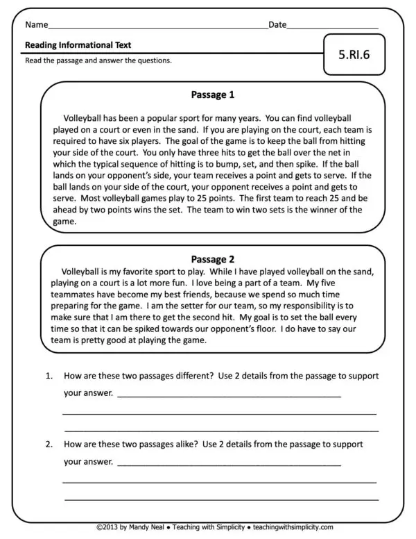 5th Grade ELA Assessment 14 (5.RI.6)