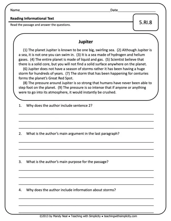 5th Grade ELA Assessment 17 (5.RI.8)