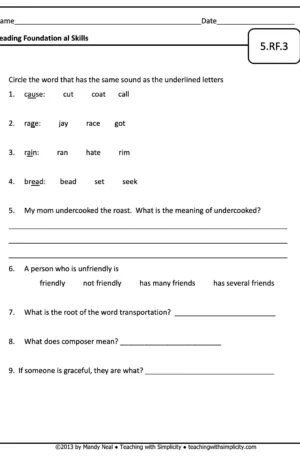 5th Grade ELA Assessment 19 (5.RF.3)