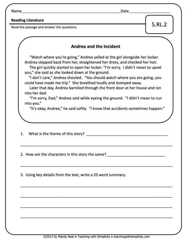 5th Grade ELA Assessment 2 (5.RL.2)