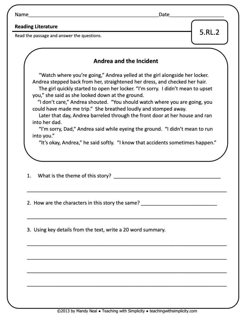 5th Grade ELA Assessment 2 (5.RL.2)