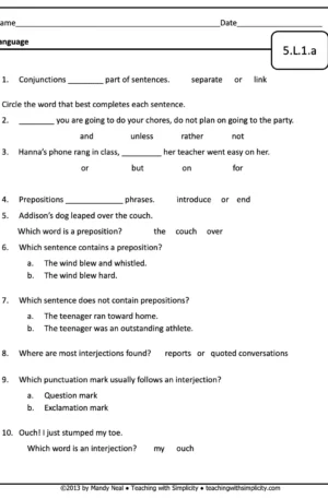 5th Grade ELA Assessment 21 (5.L.1.a)