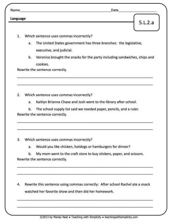 5th Grade ELA Assessment 26 (5.L.2.a)