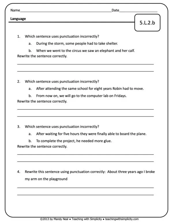 5th Grade ELA Assessment 27 (5.L.2.b)