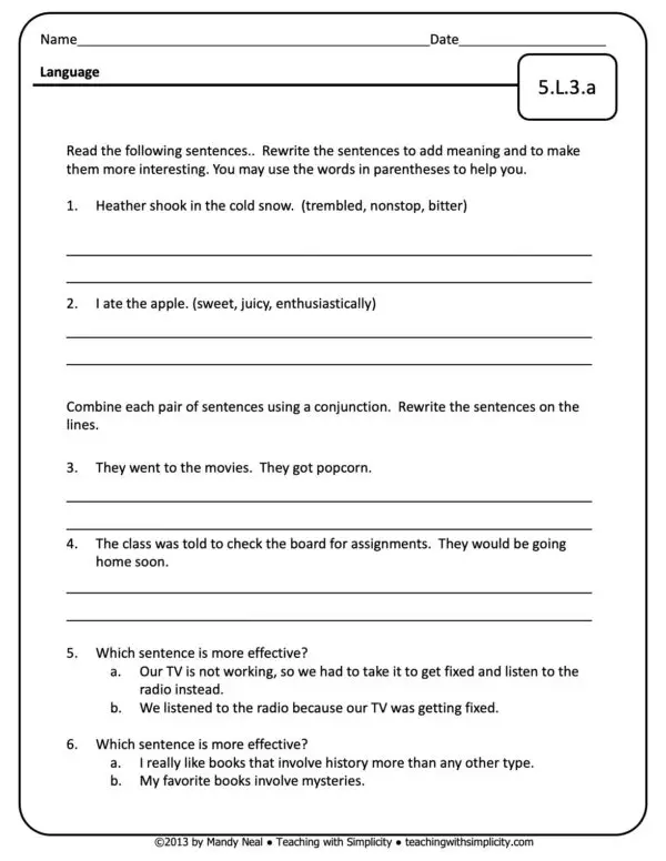 5th Grade ELA Assessment 30 (5.L.3.a)