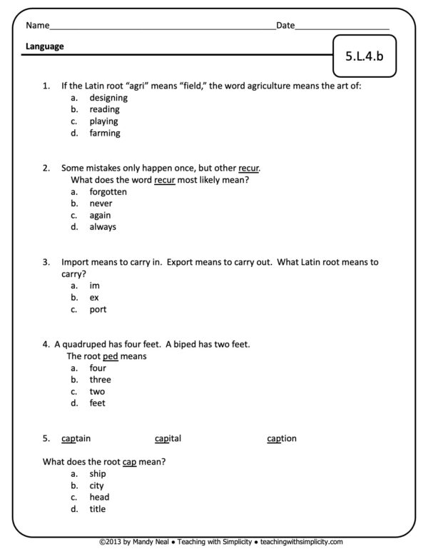 5th Grade ELA Assessment 33 (5.L.4.b)