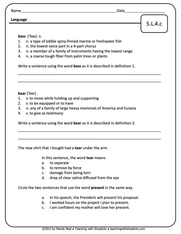 5th Grade ELA Assessment 34 (5.L.4.c)