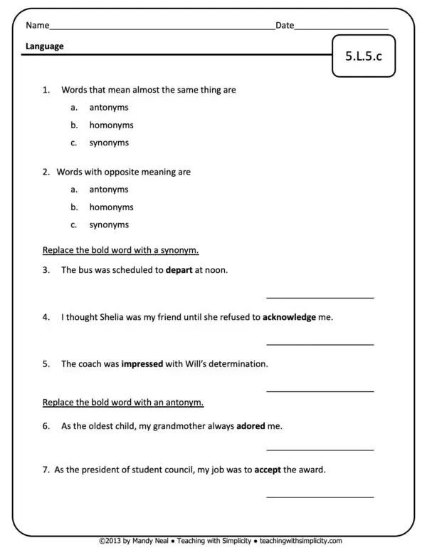 5th Grade ELA Assessment 36 (5.L.5.c )