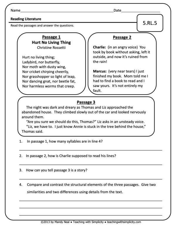 5th Grade ELA Assessment 5 (5.RL.5)