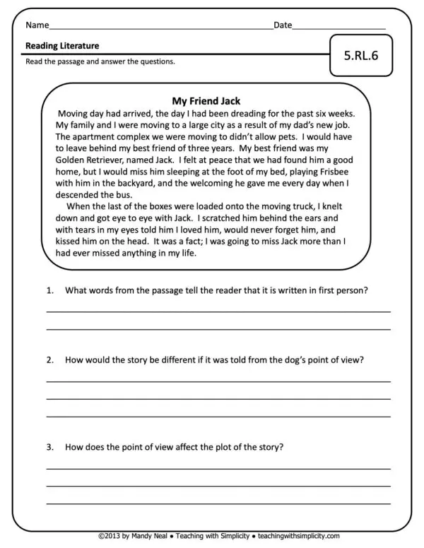 5th Grade ELA Assessment 6 (5.RL.6)