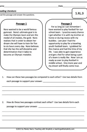 5th Grade ELA Assessment 8 (5.RL.9)