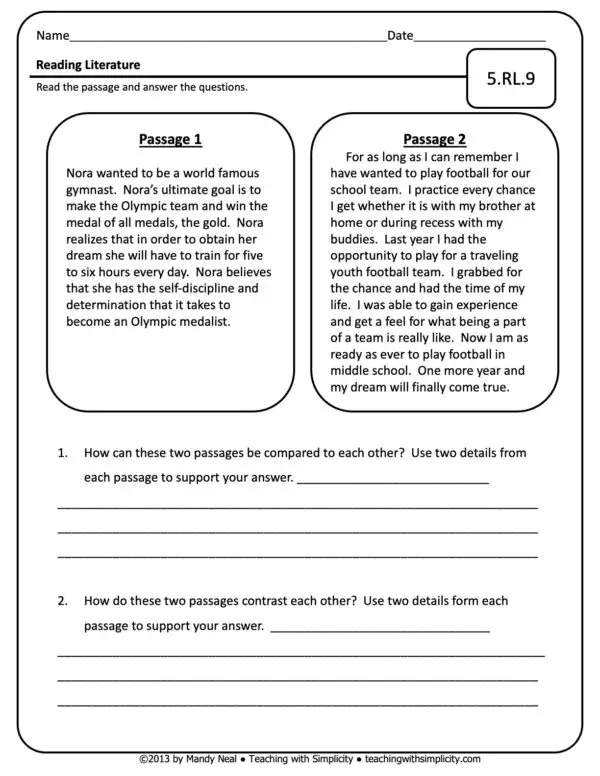 5th Grade ELA Assessment 8 (5.RL.9)