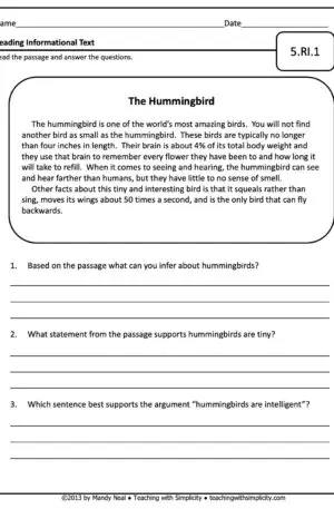 5th Grade ELA Assessment 9 (5.RI.1)