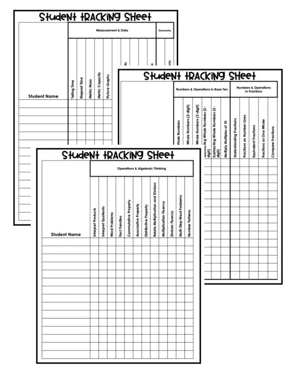 3rd Grade Math RTI Tracking Sheets