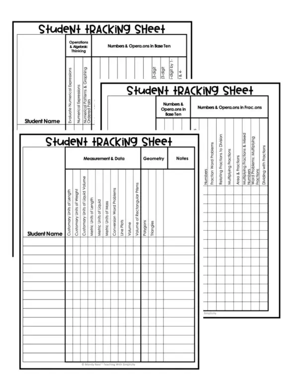 5th Grade Math RTI Tracking Sheets