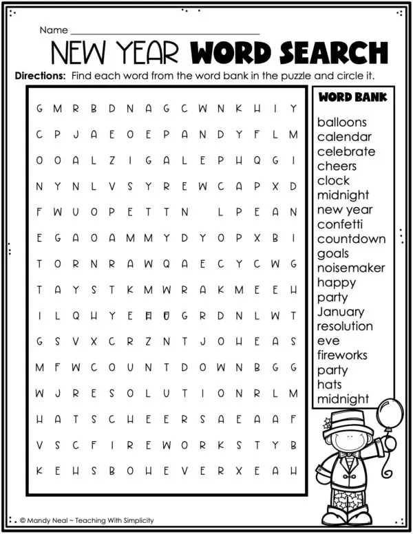 New Year's Word Search