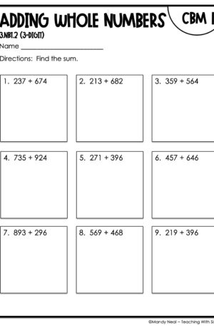 3rd Grade Adding 3-Digit Whole Numbers Intervention Assessment 1