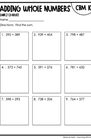 3rd Grade Adding 3-Digit Whole Numbers Intervention Assessment 10