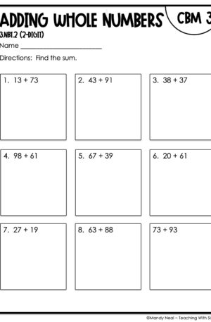 3rd Grade Adding Whole Numbers Intervention Assessment 3