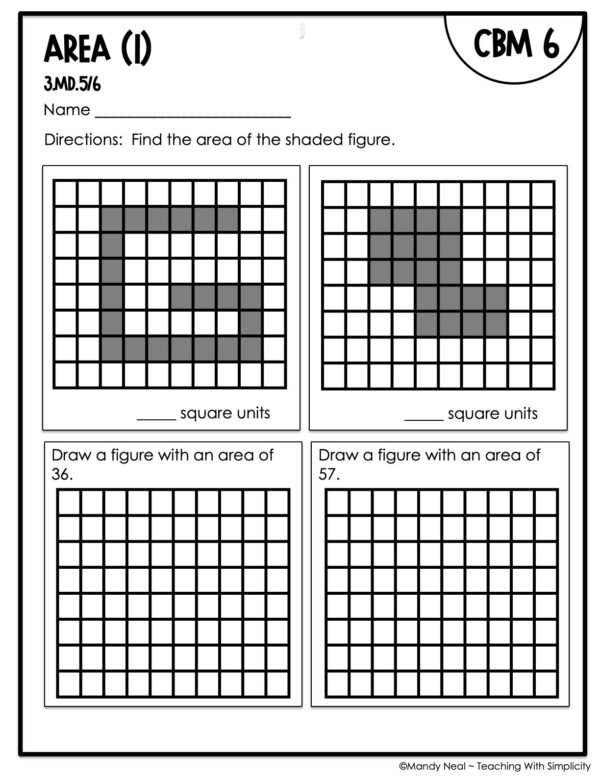 3rd Grade Area (1) Intervention Assessment 6