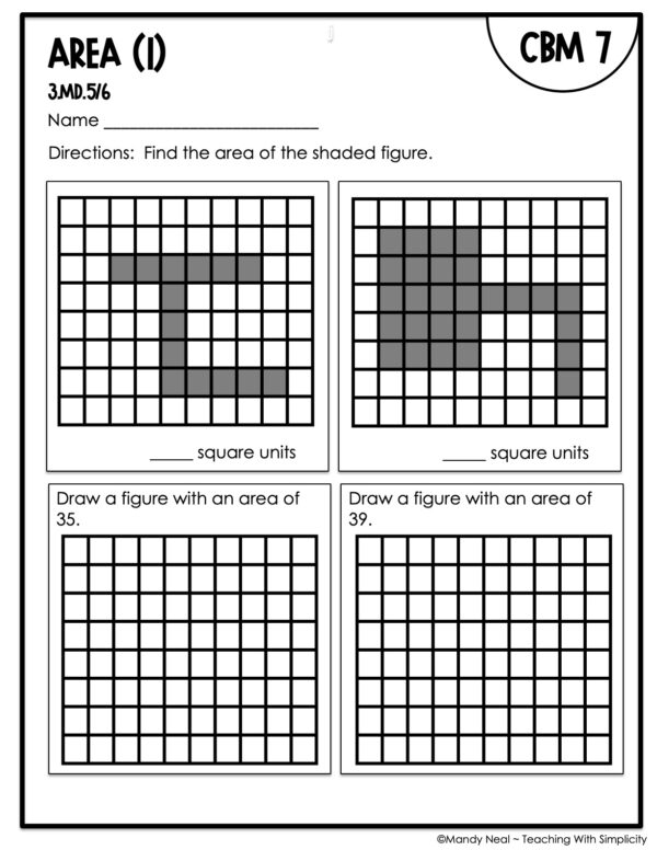 3rd Grade Area (1) Intervention Assessment 7