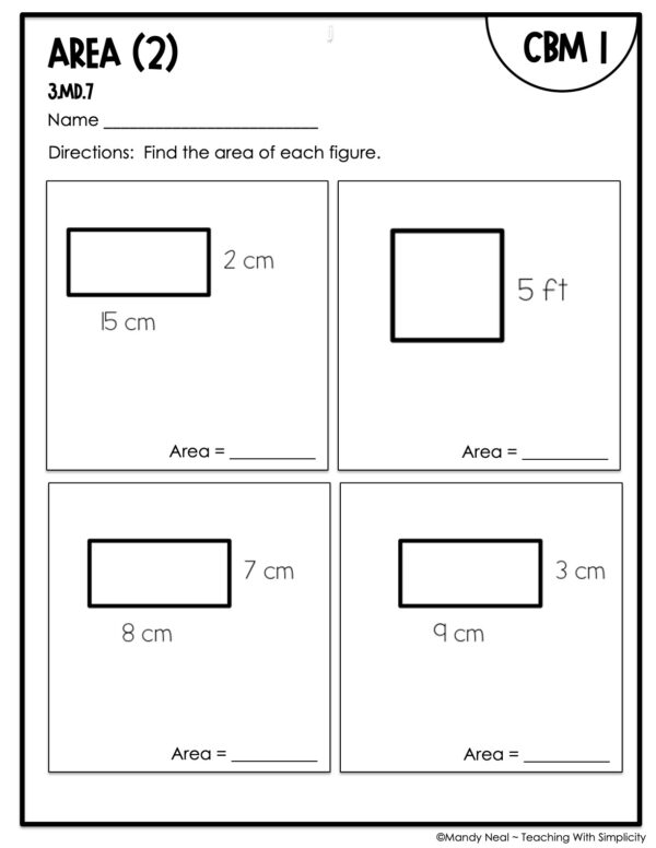 3rd Grade Area (2) Intervention Assessment 1