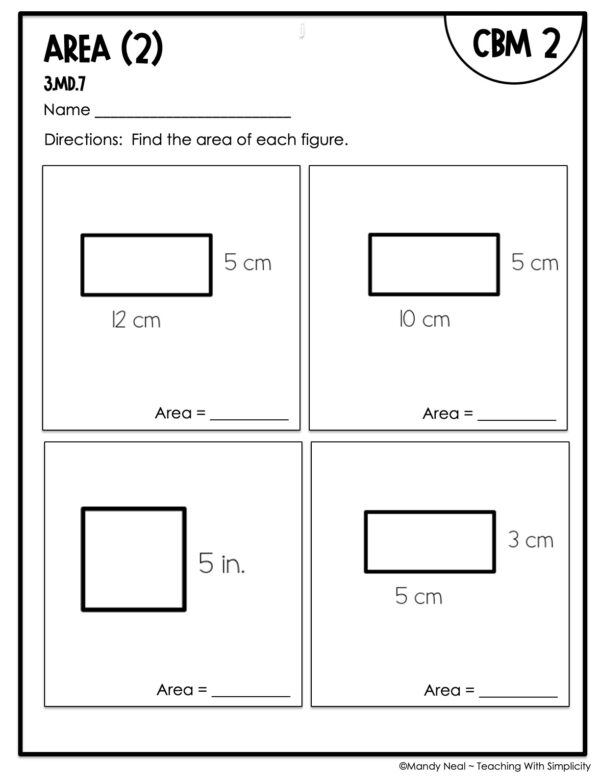 3rd Grade Area (2) Intervention Assessment 2