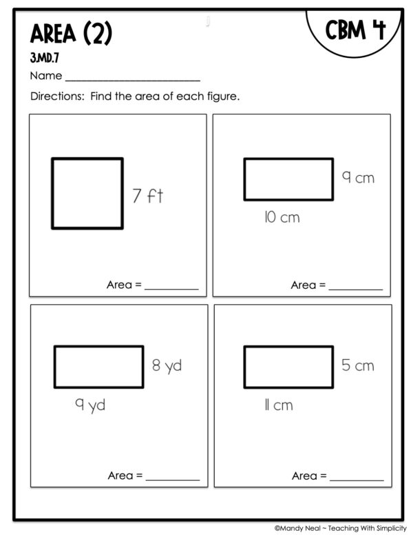 3rd Grade Area (2) Intervention Assessment 4