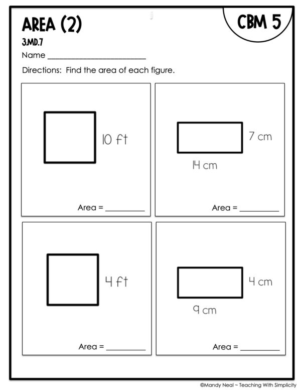 3rd Grade Area (2) Intervention Assessment 5