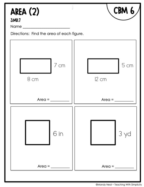 3rd Grade Area (2) Intervention Assessment 6