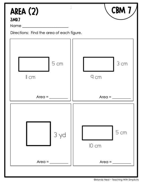 3rd Grade Area (2) Intervention Assessment 7