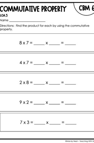 3rd Grade Commutative Property Intervention Assessment 6