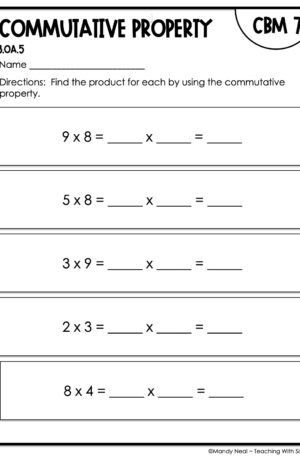 3rd Grade Commutative Property Intervention Assessment 7