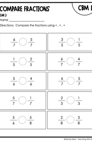 3rd Grade Compare Fractions Intervention Assessment 1