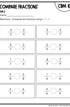 3rd Grade Compare Fractions Intervention Assessment 10