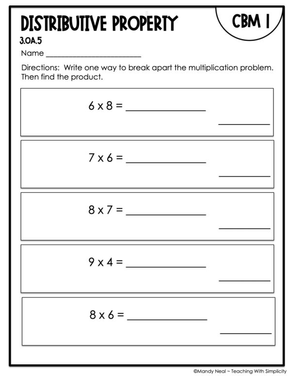 3rd Grade Distributive Property Intervention Assessment 1