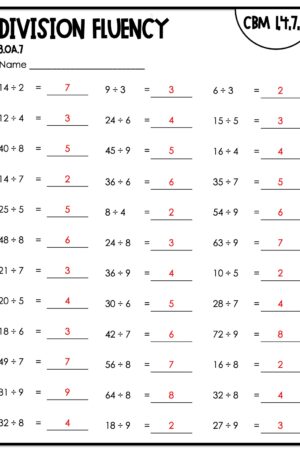 3rd Grade Division Fluency Intervention Assessment Answer Key