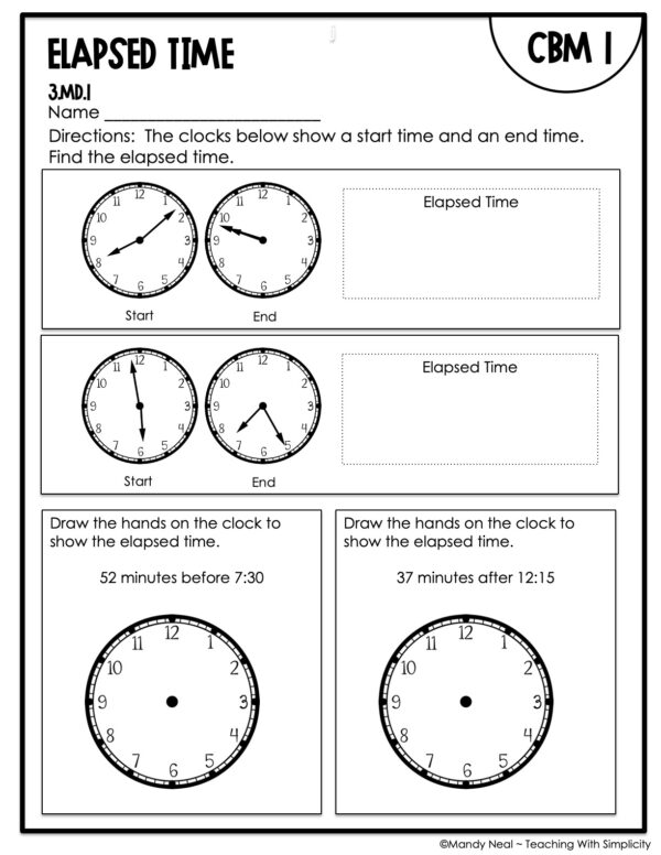 3rd Grade Elapsed Time Intervention Assessment 1