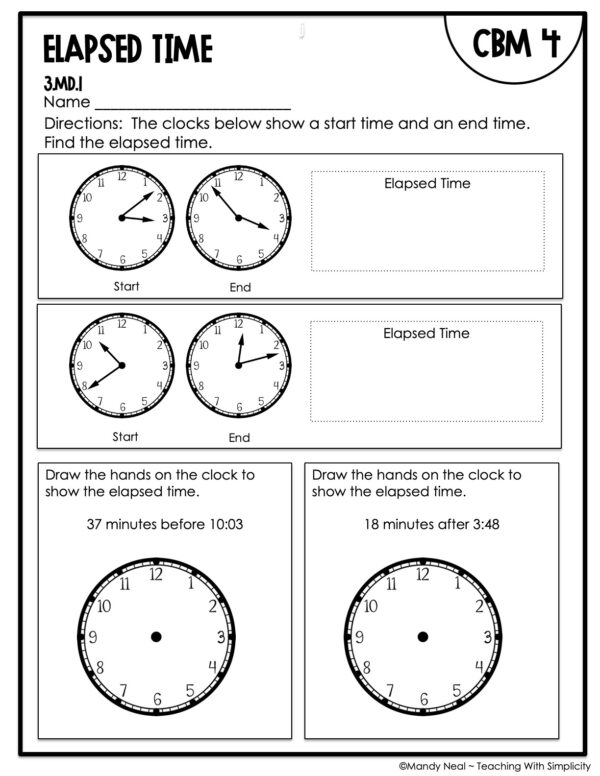 3rd Grade Elapsed Time Intervention Assessment 4