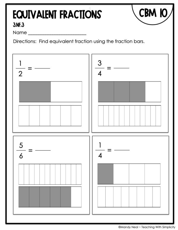 3rd Grade Equivalent Fractions Intervention Assessment 10