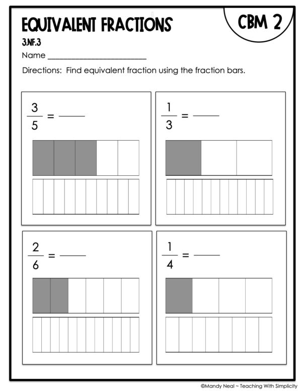 3rd Grade Equivalent Fractions Intervention Assessment 2