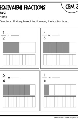 3rd Grade Equivalent Fractions Intervention Assessment 3