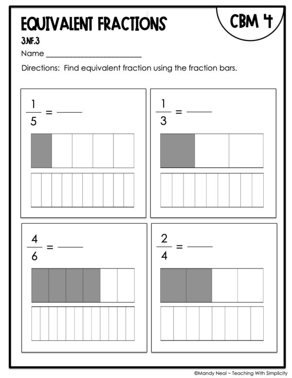 3rd Grade Equivalent Fractions Intervention Assessment 4