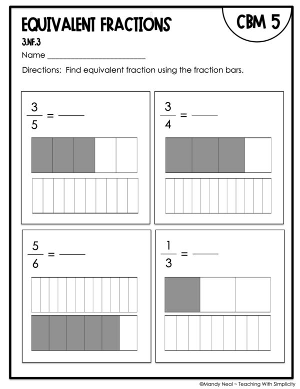 3rd Grade Equivalent Fractions Intervention Assessment 5