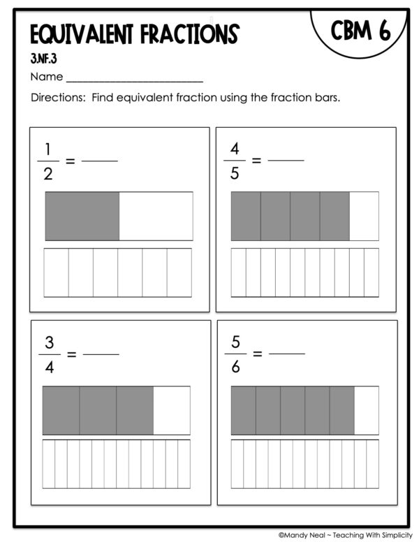 3rd Grade Equivalent Fractions Intervention Assessment 6