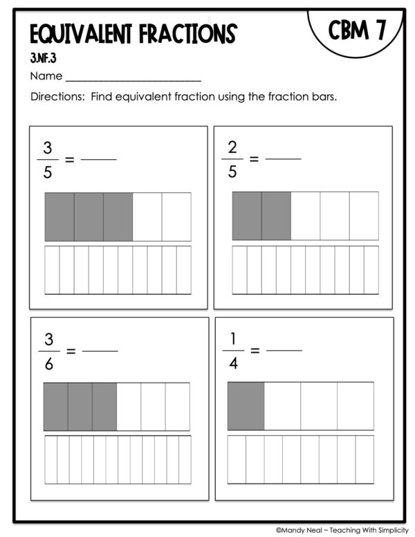 3rd Grade Equivalent Fractions Intervention Assessment 7