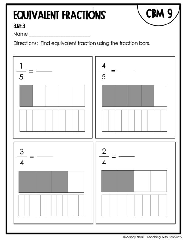 3rd Grade Equivalent Fractions Intervention Assessment 9