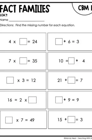 3rd Grade Fact Families Intervention Assessment 1